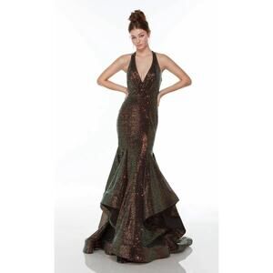 ALYCE PARIS PROM 61211 - Sequin Plunge Prom Gown - Size 16 - Black - Low Back
